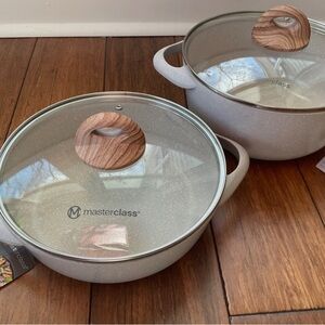 (2) MasterClass Cream Nonstick Casserole with Glass Lids.